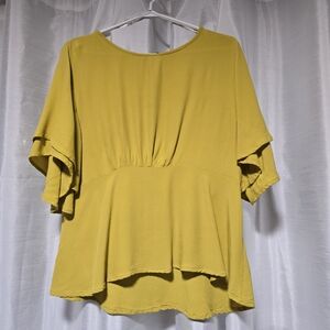 Only Mustard Yellow Flutter Sleeve Peplum Blouse